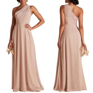 Birdy Grey Kira Dress Chiffon One Shoulder Bridesmaid Maxi Taupe Size XL